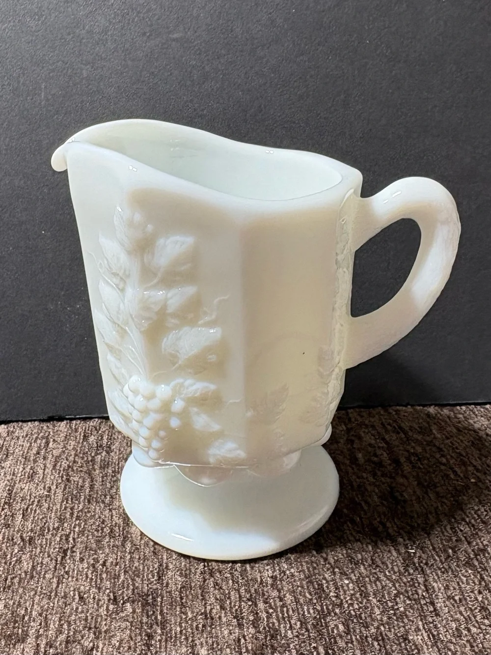 Westmoreland White Milk Glass Grape Relief Pedestal Creamer